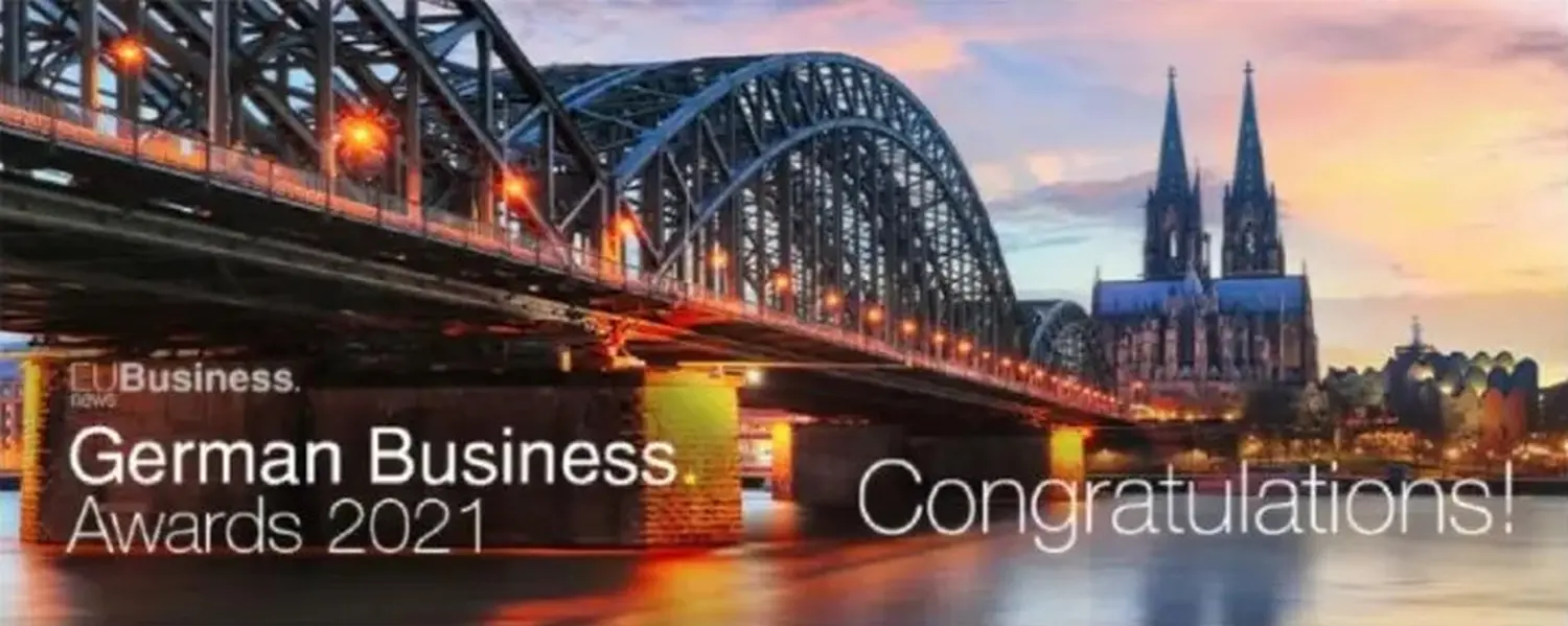 Banner des „Deutschen Wirtschaftspreises 2021 von EU Business News“